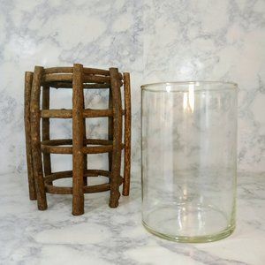 Natural Tree Branch Candle Holder With Tubular Glass Insert
